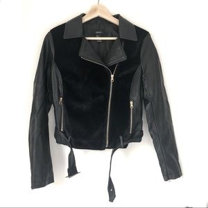 ⚫️ F21 | Vegan Faux Leather and Fur Panel Asymmetrical Moto Jacket with Belt